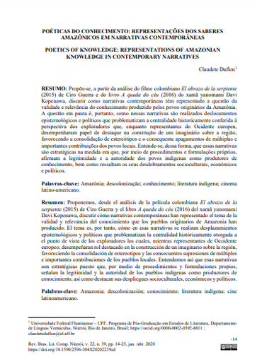 Poéticas do conhecimento: representações dos saberes amazônicos em narrativas contemporâneas