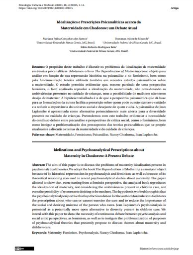 Idealizações e Prescrições Psicanalíticas acerca da Maternidade em Chodorow: um Debate Atual