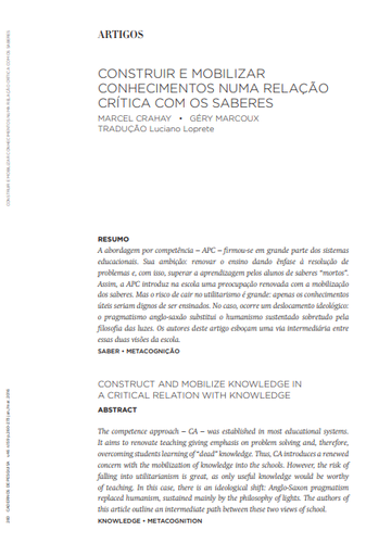 Construir e mobilizar conhecimentos numa relação crítica com os saberes