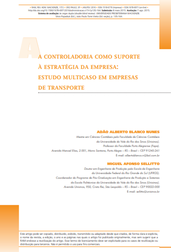 A CONTROLADORIA COMO SUPORTE À ESTRATÉGIA DA EMPRESA: ESTUDO MULTICASO EM EMPRESAS DE TRANSPORTE