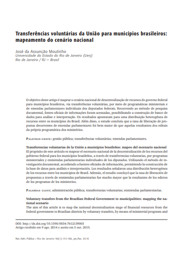 Transferências voluntárias da União para municípios brasileiros: mapeamento do cenário nacional