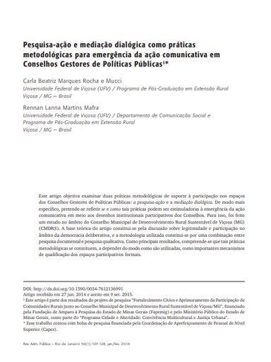 Pesquisa-ação e mediação dialógica como práticas metodológicas para emergência da ação comunicativa em Conselhos Gestores de Políticas Públicas