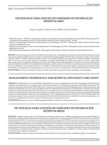 MANAGEMENT TECHNOLOGY FOR HOSPITAL INPATIENT CARE UNITS