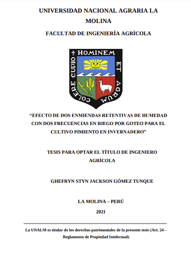 Efecto de dos enmiendas retentivas de humedad con dos frecuencias en riego por goteo para el cultivo Pimiento