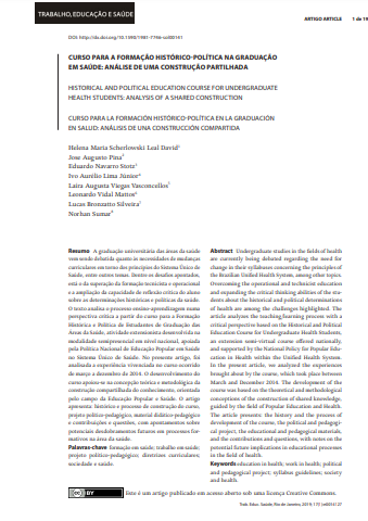 CURSO PARA A FORMAÇÃO HISTÓRICO-POLÍTICA NA GRADUAÇÃO EM SAÚDE: ANÁLISE DE UMA CONSTRUÇÃO PARTILHADA
