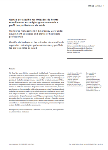 Gestão do trabalho nas Unidades de Pronto Atendimento: estratégias governamentais e perfil dos profissionais de saúde