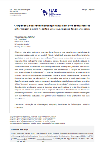 Nurses' experiences working with nursing students in a hospital: a phenomenological enquiry