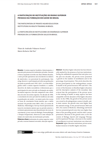 A PARTICIPAÇÃO DE INSTITUIÇÕES DE ENSINO SUPERIOR PRIVADAS NA FORMAÇÃO EM SAÚDE NO BRASIL