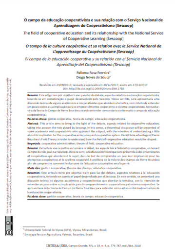 O campo da educação cooperativista e sua relação com o Serviço Nacional de Aprendizagem do Cooperativismo (Sescoop)