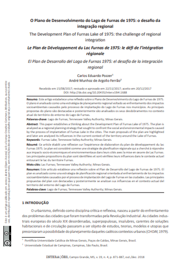 O Plano de Desenvolvimento do Lago de Furnas de 1975: o desafio da integração regional