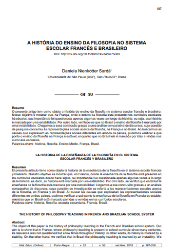 A HISTÓRIA DO ENSINO DA FILOSOFIA NO SISTEMA ESCOLAR FRANCÊS E BRASILEIRO