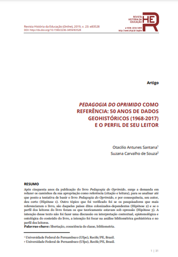 PEDAGOGIA DO OPRIMIDO COMO REFERÊNCIA: 50 ANOS DE DADOS GEOHISTÓRICOS (1968-2017) E O PERFIL DE SEU LEITOR