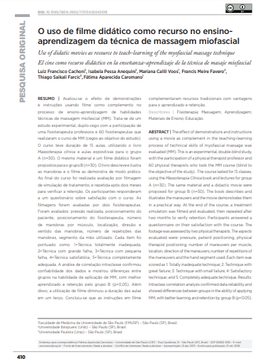 O uso de filme didático como recurso no ensino-aprendizagem da técnica de massagem miofas