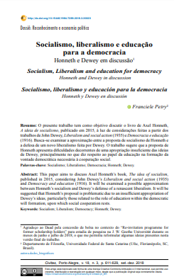 Socialismo, liberalismo e educação para a democracia: Honneth e Dewey em discussão