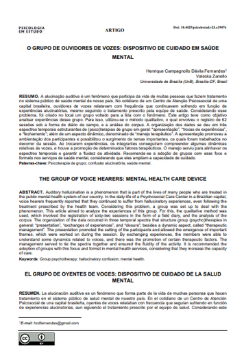 O GRUPO DE OUVIDORES DE VOZES: DISPOSITIVO DE CUIDADO EM SAÚDE MENTAL