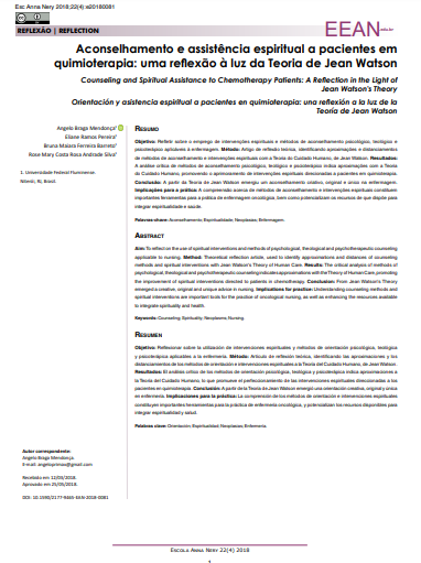 Counseling and Spiritual Assistance to Chemotherapy Patients: A Reflection in the Light of Jean Watson's Theory