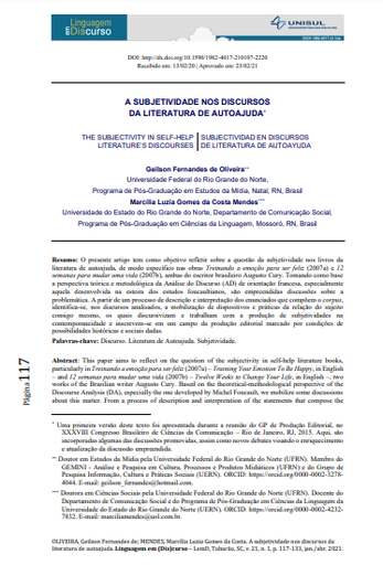 A SUBJETIVIDADE NOS DISCURSOS DA LITERATURA DE AUTOAJUDA