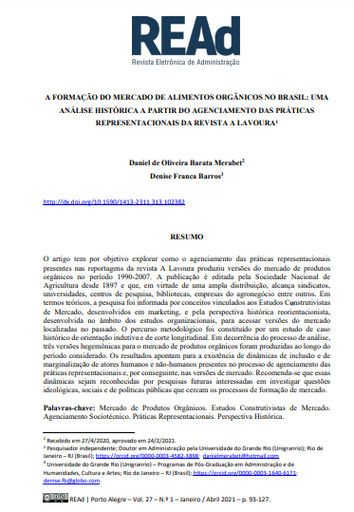 A FORMAÇÃO DO MERCADO DE ALIMENTOS ORGÂNICOS NO BRASIL: UMA ANÁLISE HISTÓRICA A PARTIR DO AGENCIAMENTO DAS PRÁTICAS REPRESENTACIONAIS DA REVISTA A LAVOURA