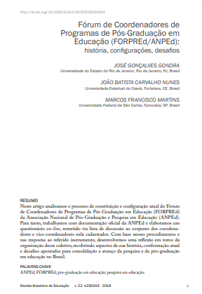 Fórum de Coordenadores de Programas de Pós-Graduação em Educação (FORPREd/ANPEd): história, configurações, desafios