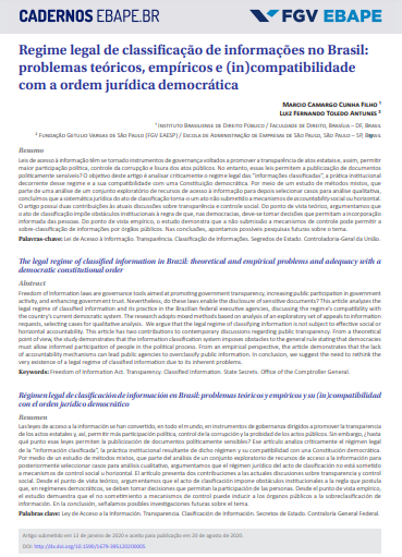 Regime legal de classificação de informações no Brasil: problemas teóricos, empíricos e (in)compatibilidade com a ordem jurídica democrática