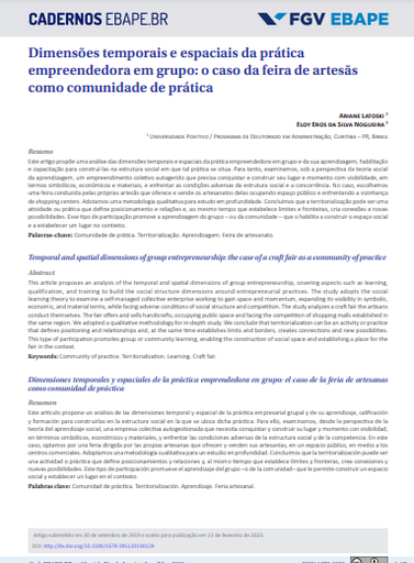 Dimensões temporais e espaciais da prática empreendedora em grupo: o caso da feira de artesãs como comunidade de prática
