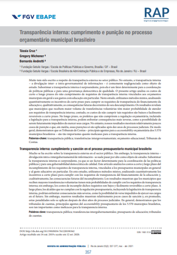 Transparência interna: cumprimento e punição no processo orçamentário municipal brasileiro
