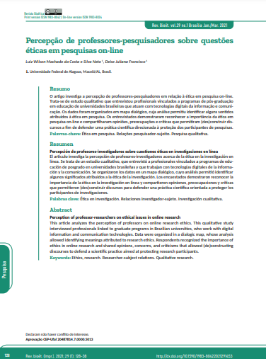 Percepção de professores-pesquisadores sobre questões éticas em pesquisas on-line