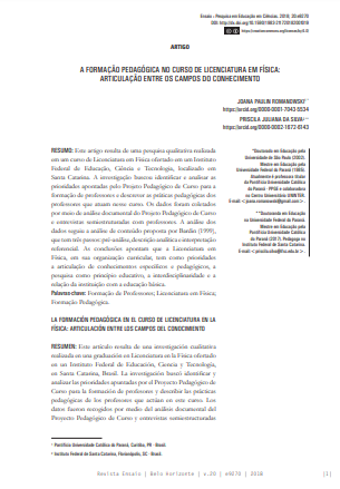 A FORMAÇÃO PEDAGÓGICA NO CURSO DE LICENCIATURA EM FÍSICA: ARTICULAÇÃO ENTRE OS CAMPOS DO CONHECIMENTO