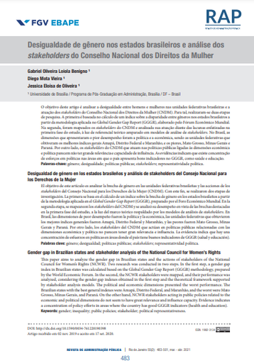 DESIGUALDADE DE GÊNERO NOS ESTADOS BRASILEIROS E ANÁLISE DOS STAKEHOLDERS DO CONSELHO NACIONAL DOS DIREITOS DA MULHER