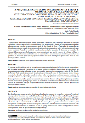 A PESQUISA EM CONTEXTOS RURAIS: DESAFIOS ÉTICOS E METODOLÓGICOS PARA A PSICOLOGIA