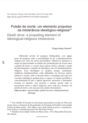 Pulsão de morte: um elemento propulsor da intolerância ideológico-religiosa