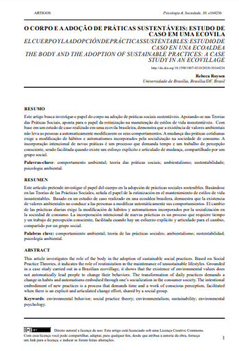 O CORPO E A ADOÇÃO DE PRÁTICAS SUSTENTÁVEIS: ESTUDO DE CASO EM UMA ECOVILA