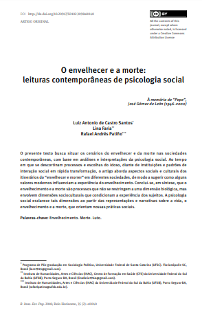 O envelhecer e a morte: leituras contemporâneas de psicologia social