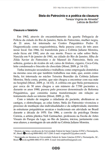 Stela do Patrocínio e a poética da clausura
