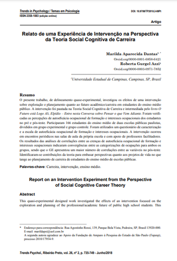 Relato de uma Experiência de Intervenção na Perspectiva da Teoria Social Cognitiva de Carreira