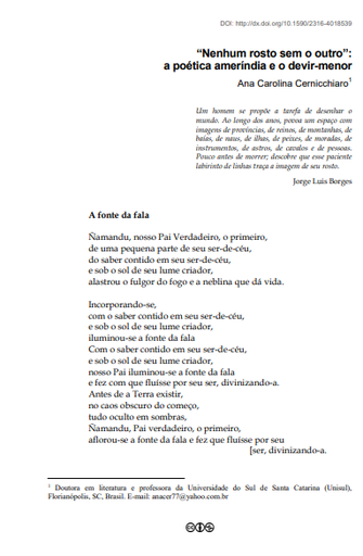 “Nenhum rosto sem o outro”: a poética ameríndia e o devir-menor