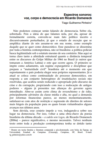 Espectros sonoros: voz, corpo e democracia em Ricardo Domeneck