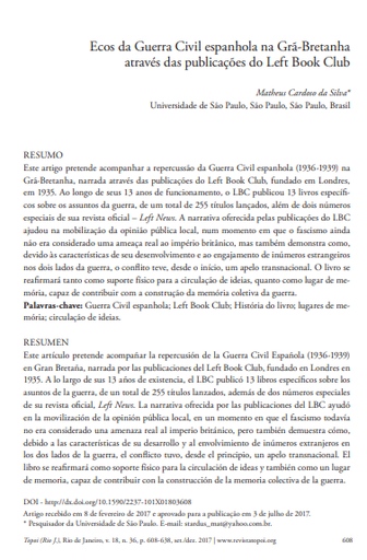 Ecos da Guerra Civil espanhola na Grã-Bretanha através das publicações do Left Book Club