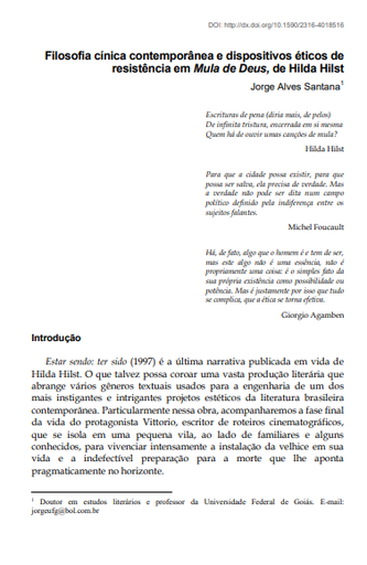 Filosofia cínica contemporânea e dispositivos éticos de resistência em Mula de Deus, de Hilda Hilst