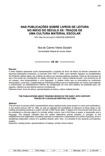 NAS PUBLICAÇÕES SOBRE LIVROS DE LEITURA NO INÍCIO DO SÉCULO XX: TRAÇOS DE UMA CULTURA MATERIAL ESCOLAR