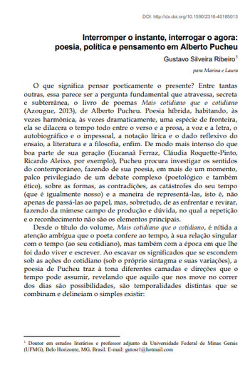 Interromper o instante, interrogar o agora: poesia, política e pensamento em Alberto Pucheu