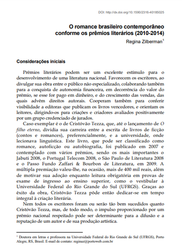 O romance brasileiro contemporâneo conforme os prêmios literários (2010-2014)