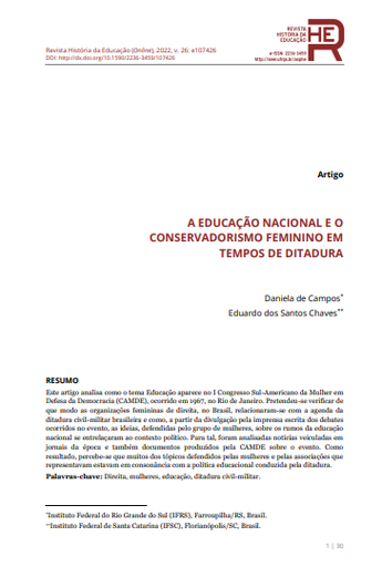 A EDUCAÇÃO NACIONAL E O CONSERVADORISMO FEMININO EM TEMPOS DE DITADURA