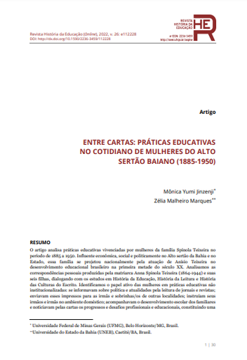 ENTRE CARTAS: PRÁTICAS EDUCATIVAS NO COTIDIANO DE MULHERES DO ALTO SERTÃO BAIANO (1885-1950)