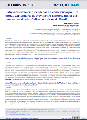 Entre o discurso empreendedor e a consciência política: estudo exploratório do Movimento Empresa Júnior em uma universidade pública no sudeste do Brasil