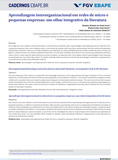 Aprendizagem interorganizacional em redes de micro e pequenas empresas: um olhar integrativo da literatura