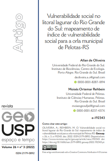 Vulnerabilidade social no litoral lagunar do Rio Grande do Sul: mapeamento de índice de vulnerabilidade social para a orla municipal de Pelotas-RS