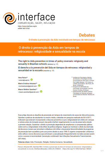 O direito à prevenção da Aids em tempos de retrocesso: religiosidade e sexualidade na escola