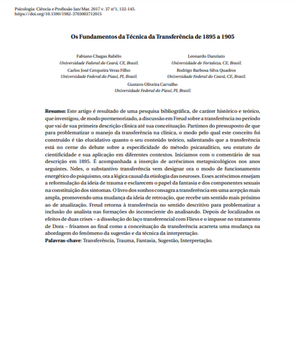 Os Fundamentos da Técnica da Transferência de 1895 a 1905