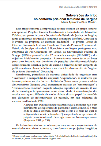 Subversões do lírico no contexto prisional feminino de Sergipe